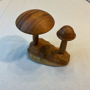 House of Monkeypod Wooden Two long stem Mushrooms on Base